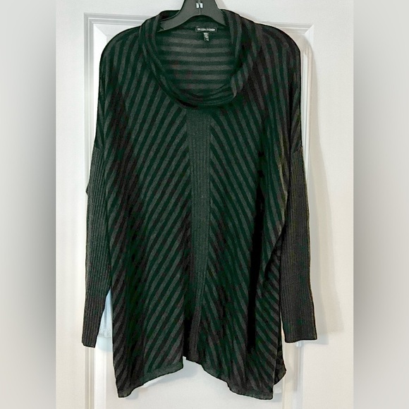 Eileen Fisher Tops - Eileen Fisher Tunic sweater Top Black Gray Long Sleeve striped with cowl neck